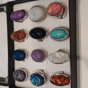 Big Chunky Resin Colorful Party Rings, Set Of 12, Great For A Fun Night Out!